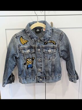 Blue Denim Jacket with Minion & Banana Patches